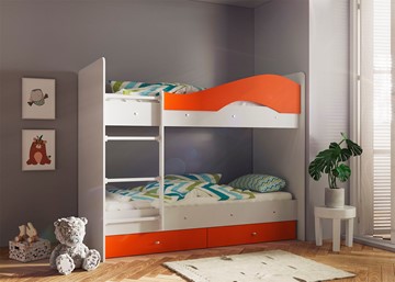 Детская 2-х ярусная кровать Мая с 2 ящиками на щитах, корпус Млечный дуб, фасад Оранжевый в Анадыре