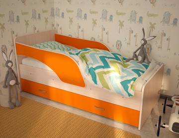 Кровать с ящиками Максимка, корпус Млечный дуб, фасад Оранжевый в Анадыре