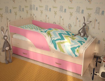 Детская кровать с ящиками Максимка, корпус Млечный дуб, фасад Розовый в Анадыре