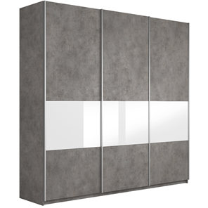 Шкаф 3-х створчатый Е1 Широкий Прайм (ДСП / Белое стекло) 2400x570x2300, Бетон в Анадыре
