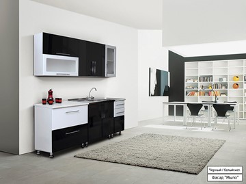 Прямой кухонный гарнитур Мыло 224 2000х718, цвет Черный/Белый металлик в Анадыре