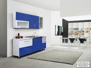 Готовая прямая кухня Мыло 224 2000х718, цвет Синий/Белый металлик в Анадыре