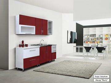 Кухня маленькая Мыло 224 2000х718, цвет Бордо/Белый металлик в Анадыре