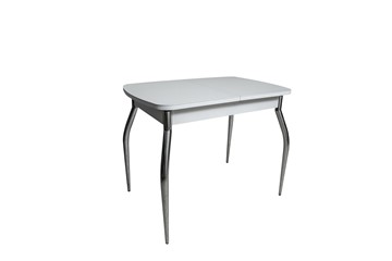 Стеклянный кухонный стол ПГ-01СТ белое/белое/хром фигурные в Анадыре