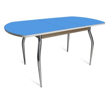 Стол со стеклянной столешницей ПГ-01 СТ2, дуб молочный/синие стекло/35 хром гнутые металл в Анадыре