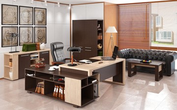 Кабинет руководителя ALTO с высоким шкафом для одежды, низким для документов и журнальным столиком в Анадыре