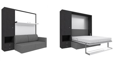 Шкаф-кровать трансформер Кровать-трансформер Smart (ШЛ+КД 1400), шкаф левый, правый подлокотник в Анадыре
